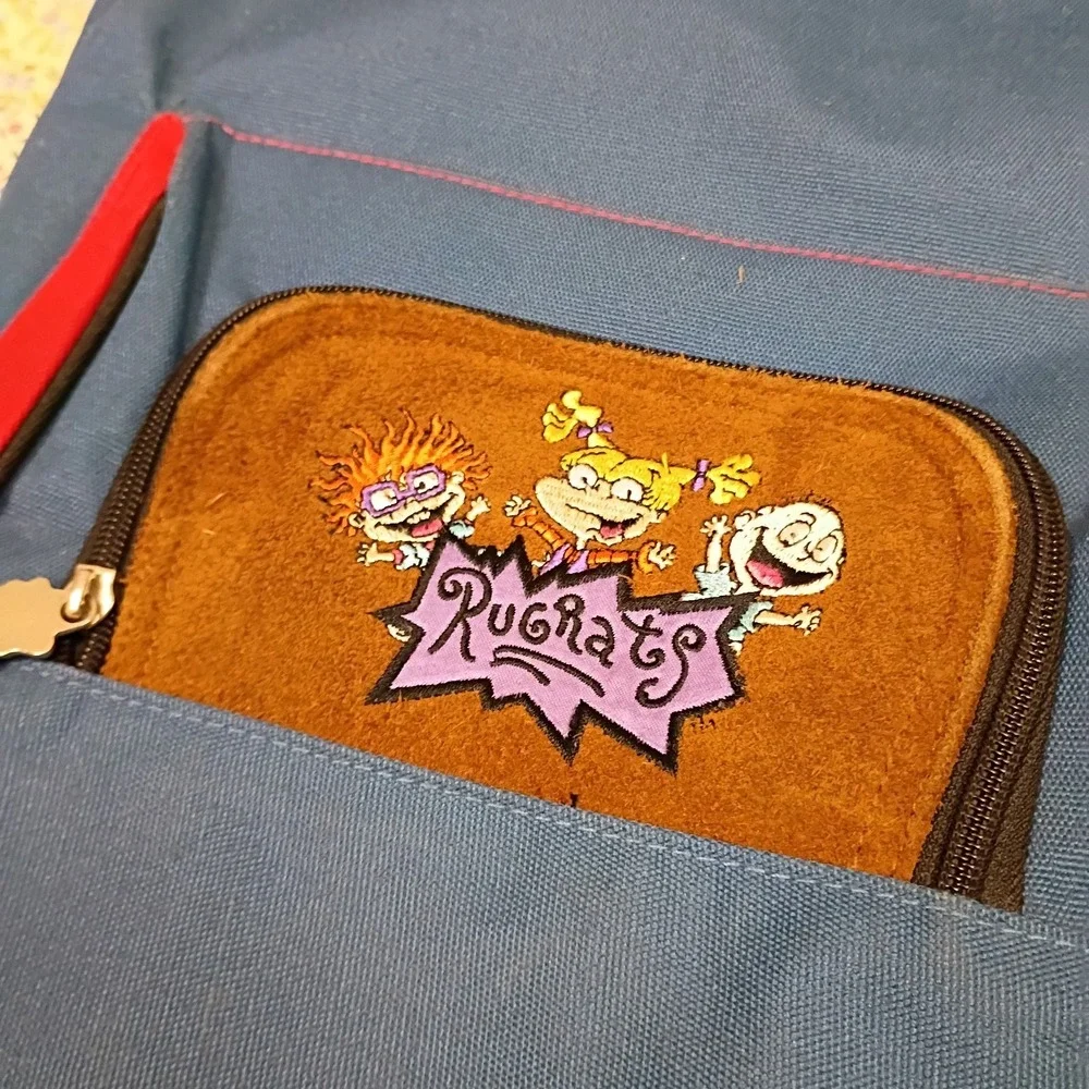 Vintage Rugrats 1997 Backpack Book Bag Blue With Suede Accent Embroidered